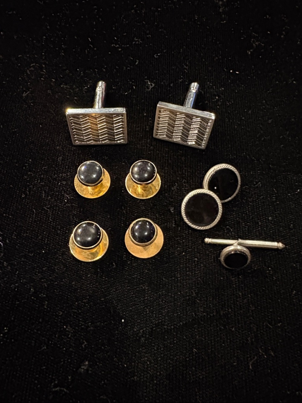Source Unknown Black, Gold, and Silver Men's Cufflink Set